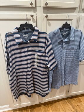 Bundle of 2 NEW Duluth Trading Men's Striped Polo Shirts - Blue/Navy size XL
